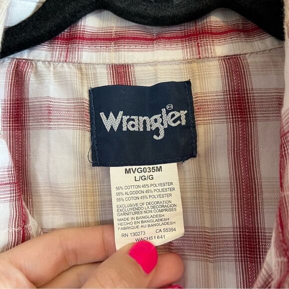 ✨ Wrangler Men’s White Maroon Plaid Pearl Snap Button Down Shirt Large - Picture 2 of 7